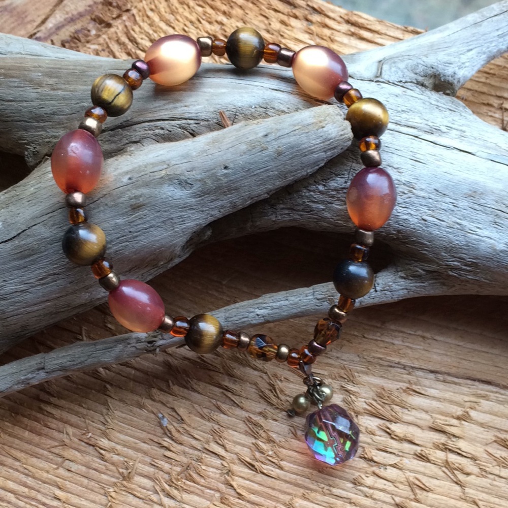 Handmade vintage brown bead bracelet